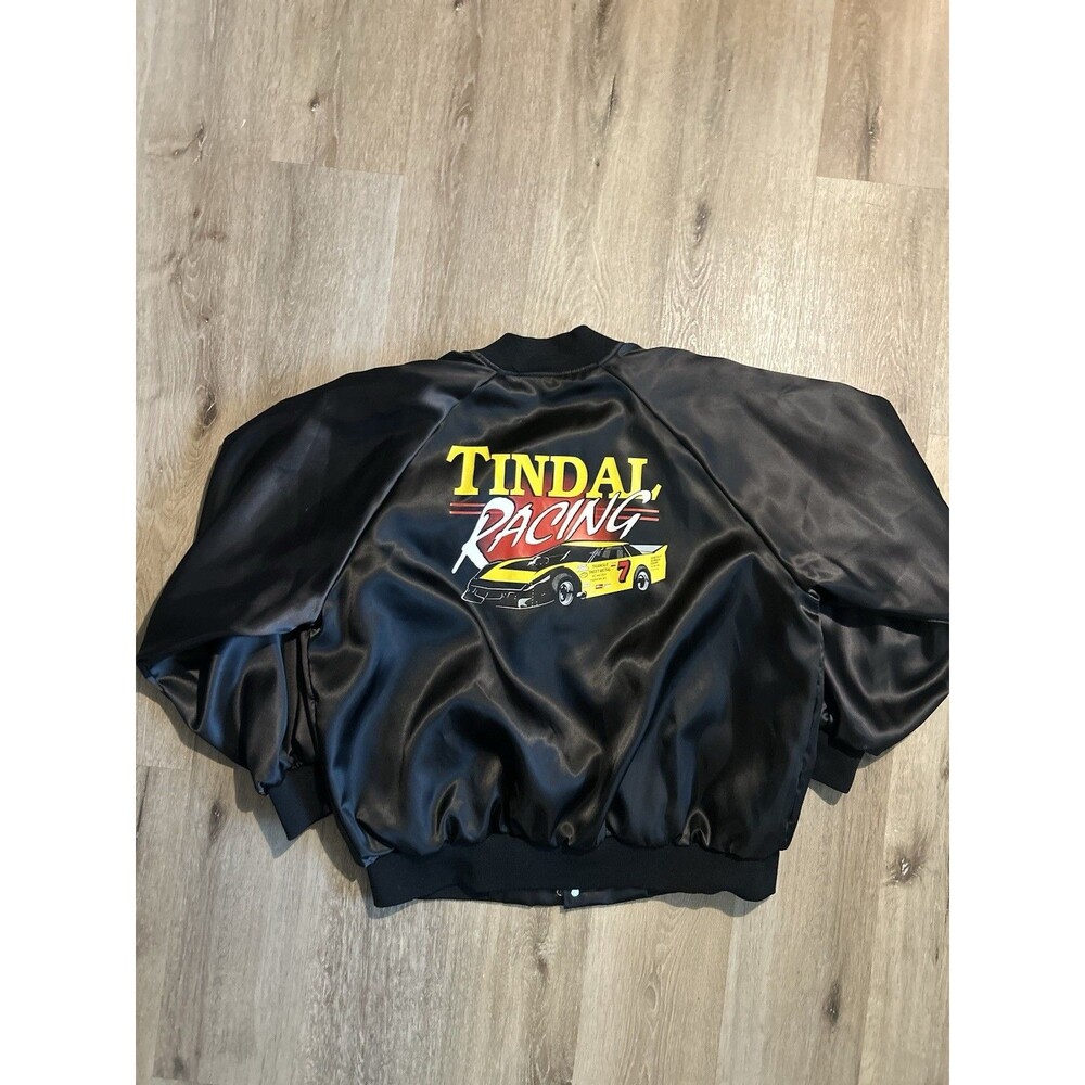 Vintage 90s Satin Bomber Racing Jacket  Black Mens XXL Tindal Racing
